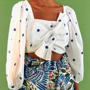 Farm Rio Embroidered Floral Crop Twist Blouse NWT SzL
